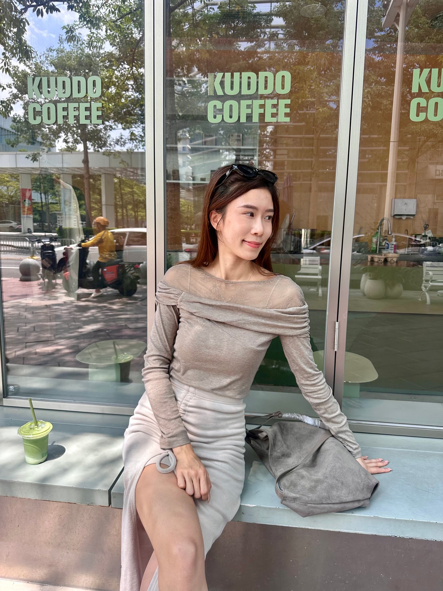 Half Lace Cotton Long Sleeves Top