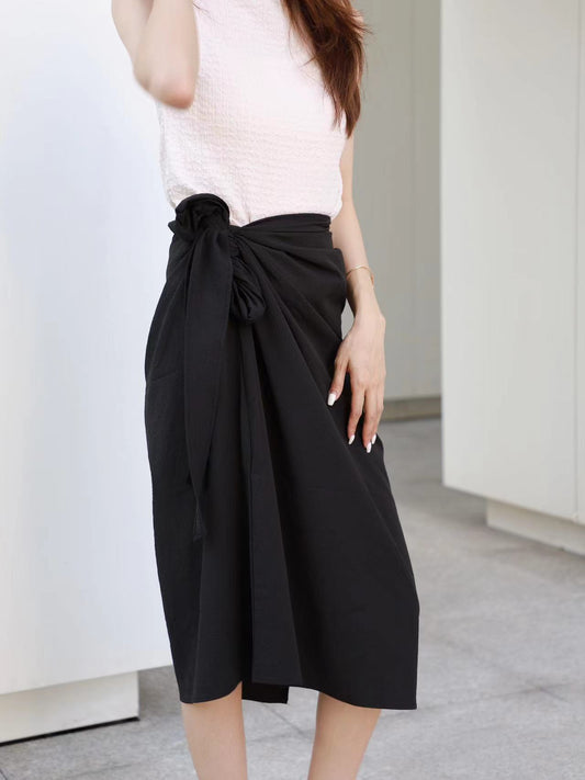 Ribbon on the side Wrap Maxi Skirt