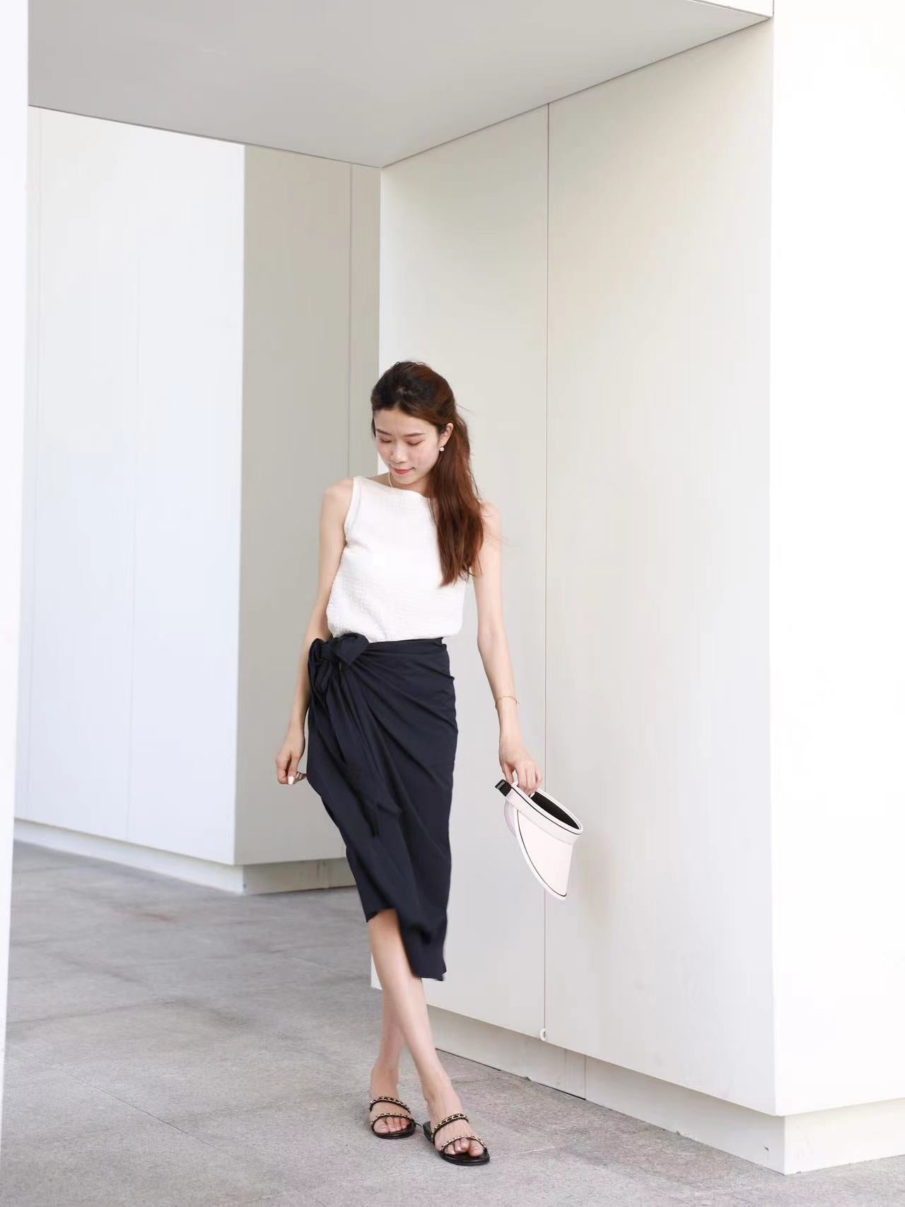 Ribbon on the side Wrap Maxi Skirt