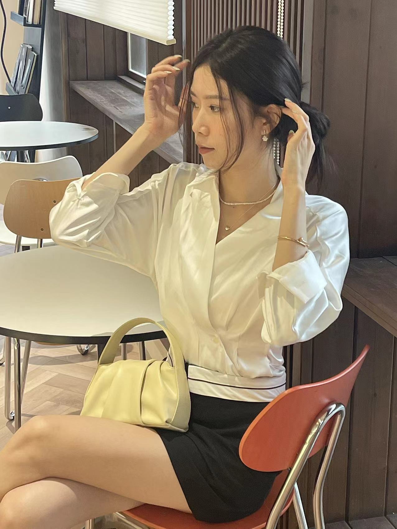 Office Silk V Neck Shirt