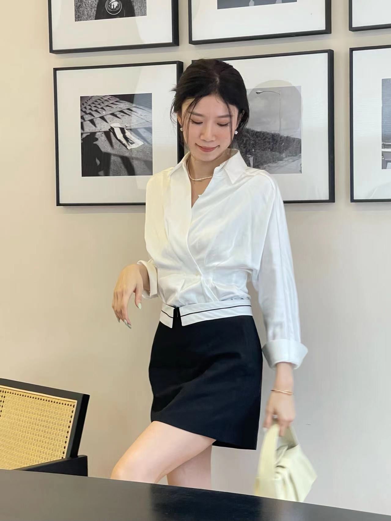 Office Silk V Neck Shirt