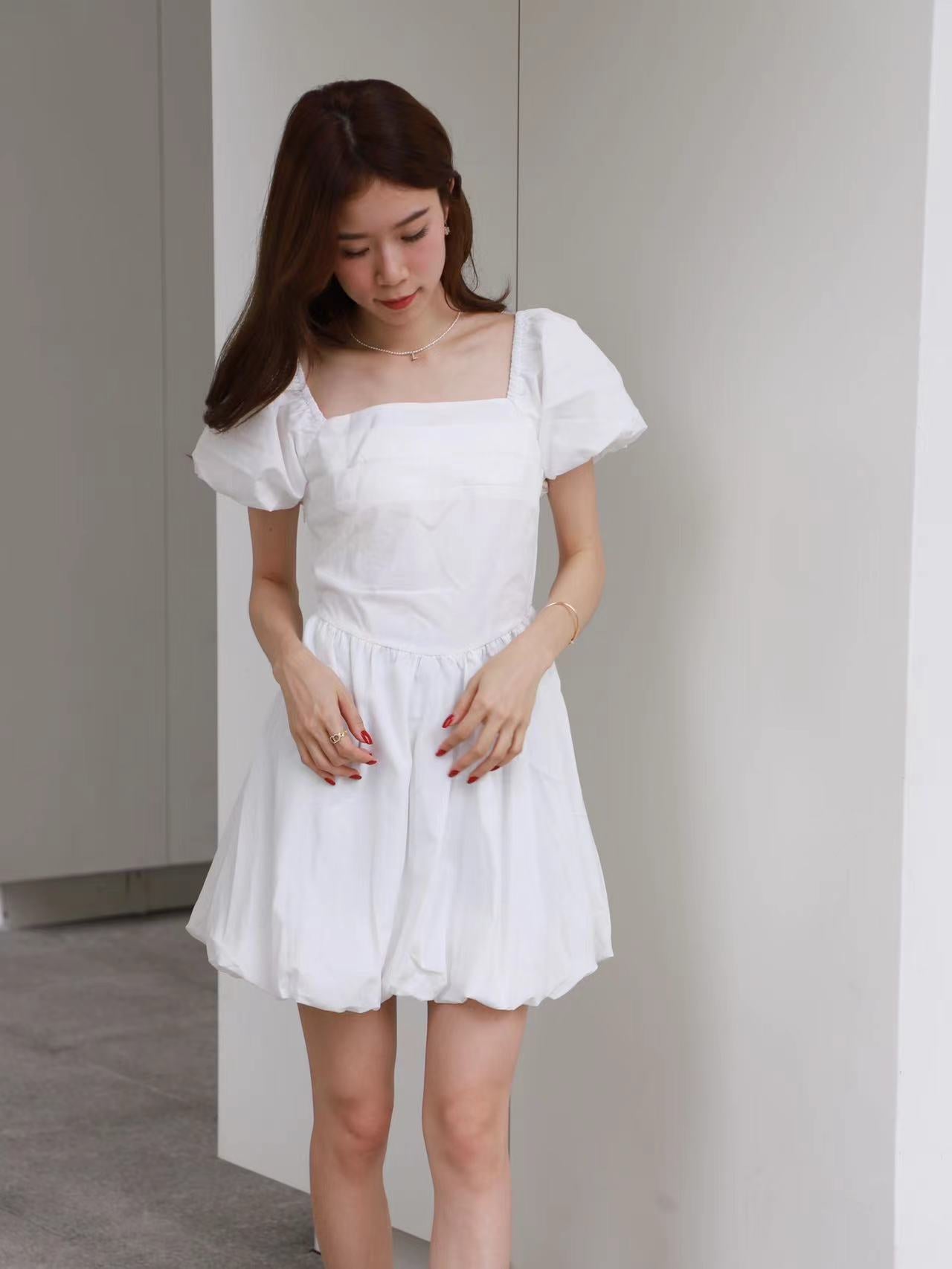 Puffy Pop White Mini Dress