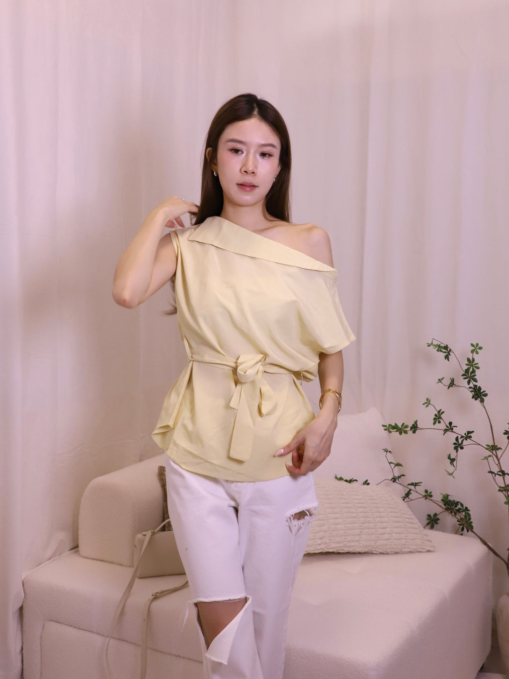 One Side Off Shoulder Shirt Top