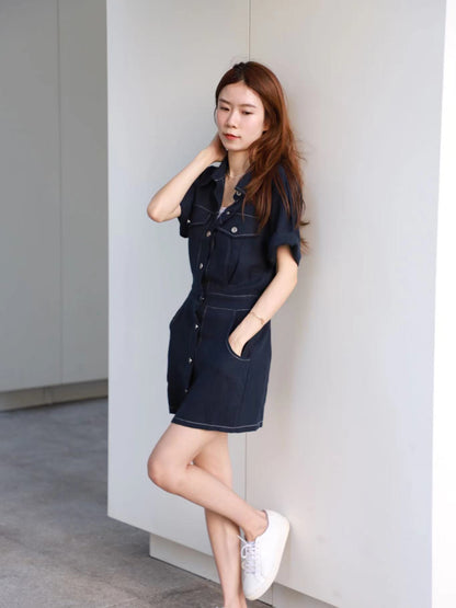 Outline Linen Button Up Mini Dress