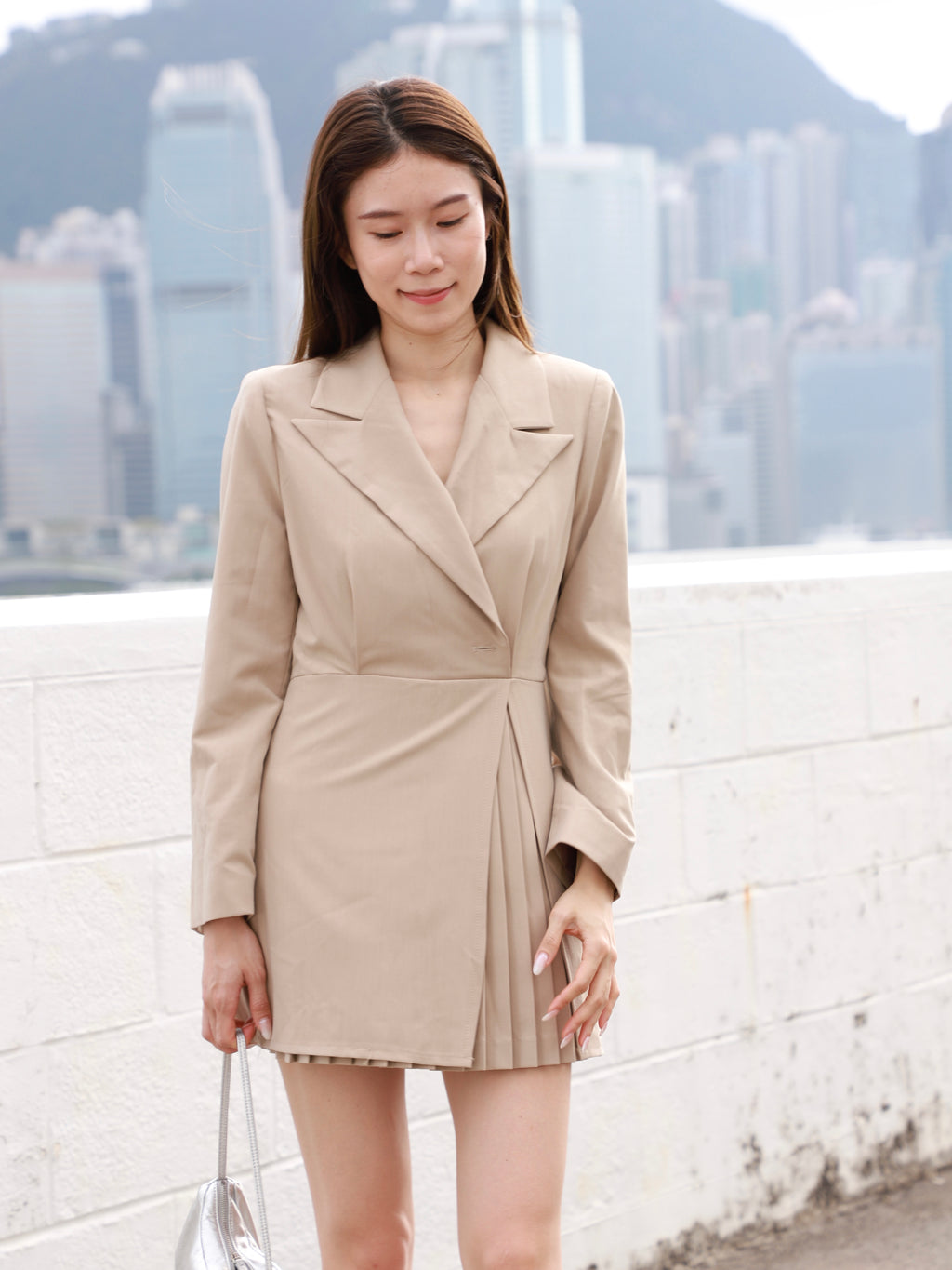Office Blazer Dress with Pleated