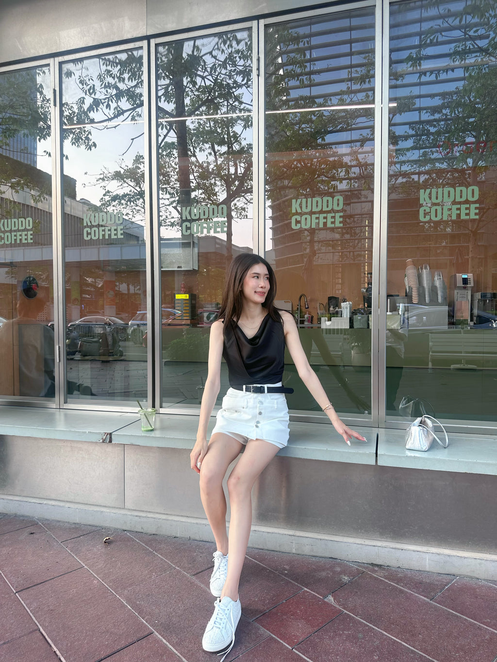 Button Skirt Short with Belt