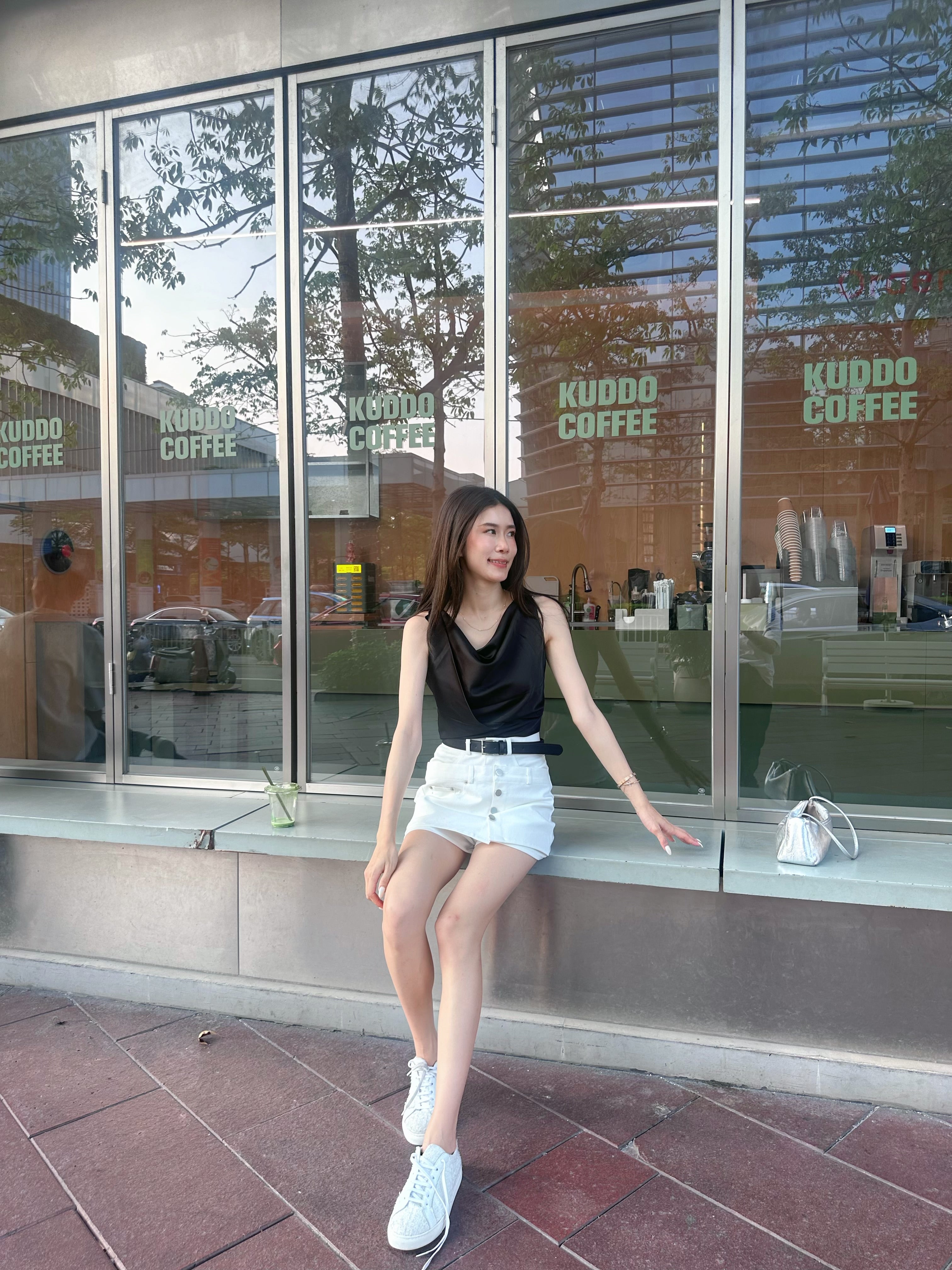 Button Skirt Short with Belt