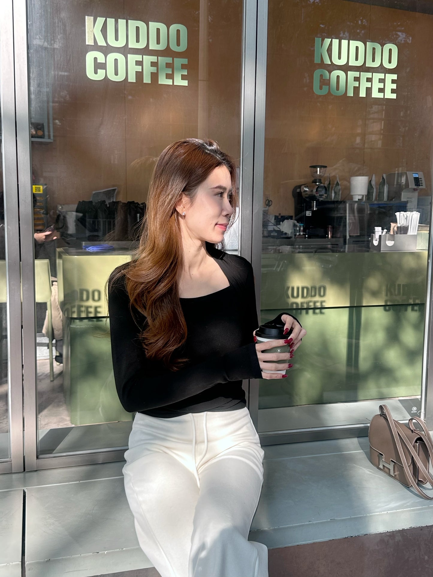 Squareneck Cotton Long Sleeves Top