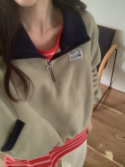 Collar Zipped Fleece Sweatshirt
