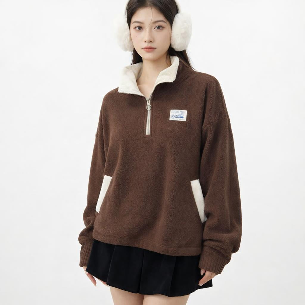 Collar Zipped Fleece Sweatshirt