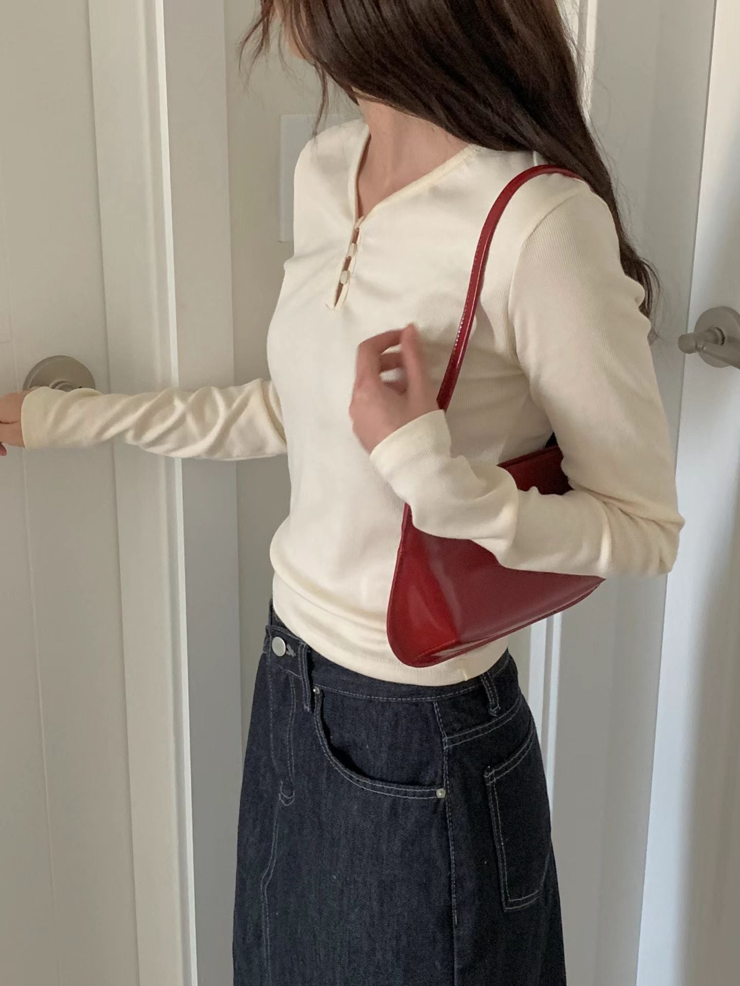 3 Button Cotton Long Sleeves Top