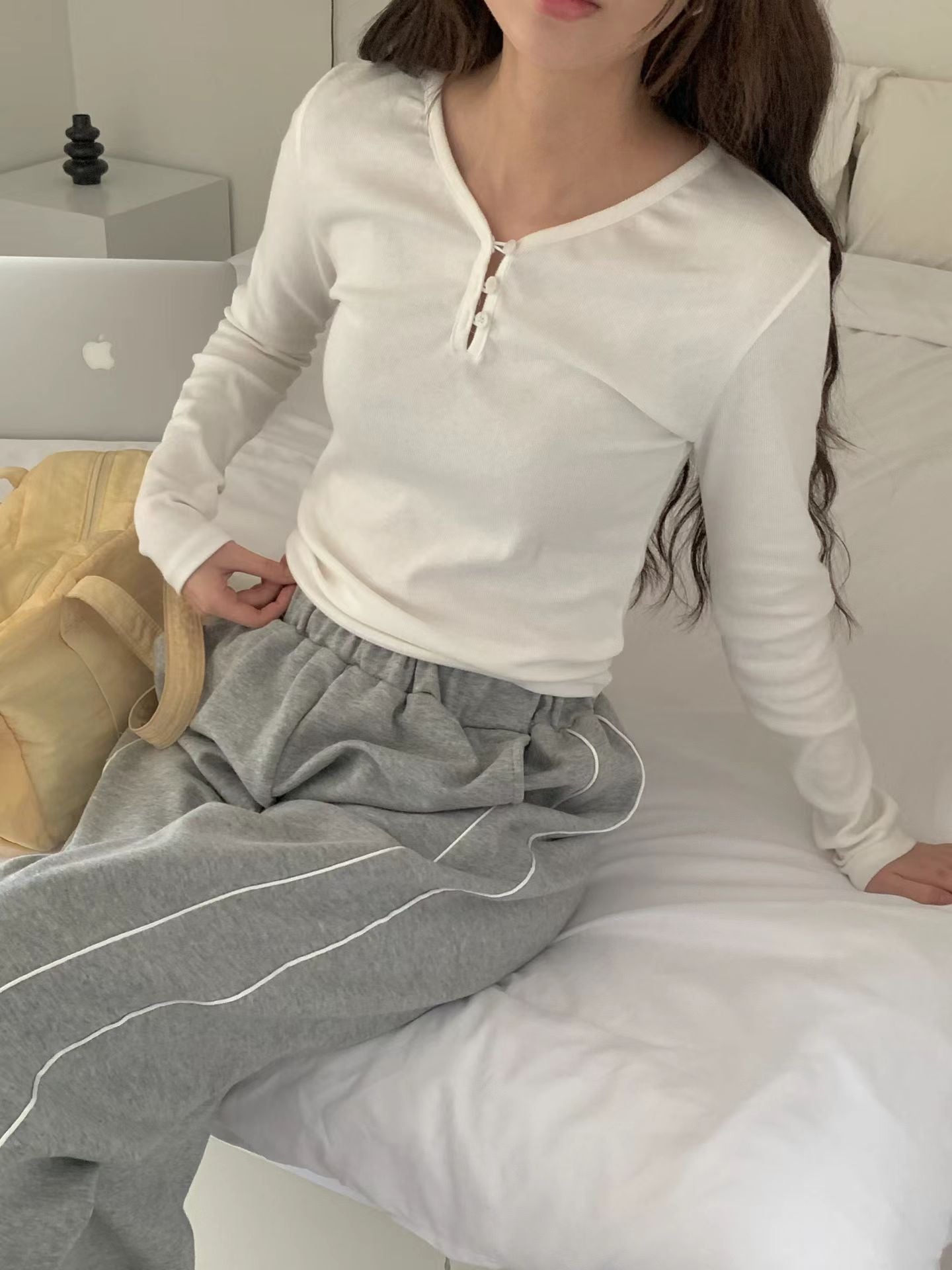 3 Button Cotton Long Sleeves Top