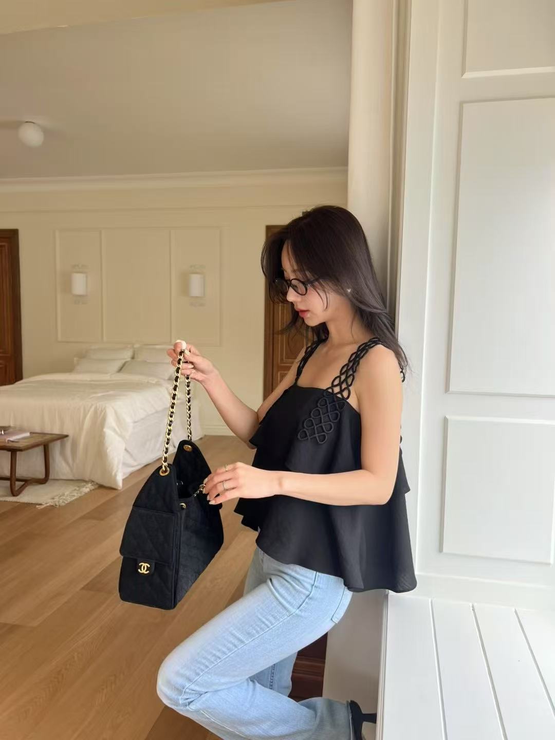 Dotted Shoulder Chiffon Tank Top