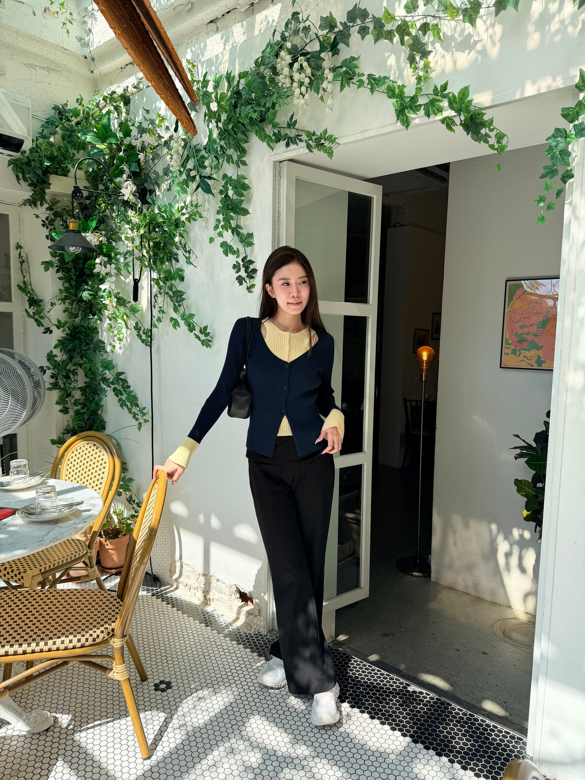 Cotton Button Flare Pants