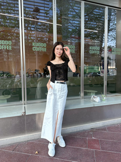 Linen Button In Maxi Skirt