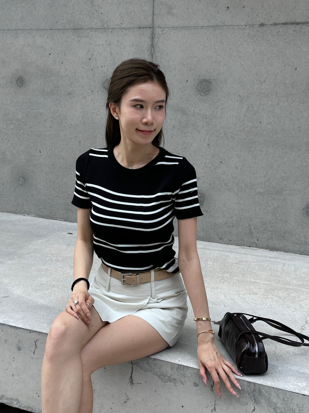 Knitted Striped T Top