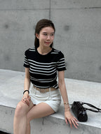 Knitted Striped T Top