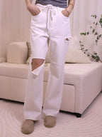 Two Holes White Denim Jeans
