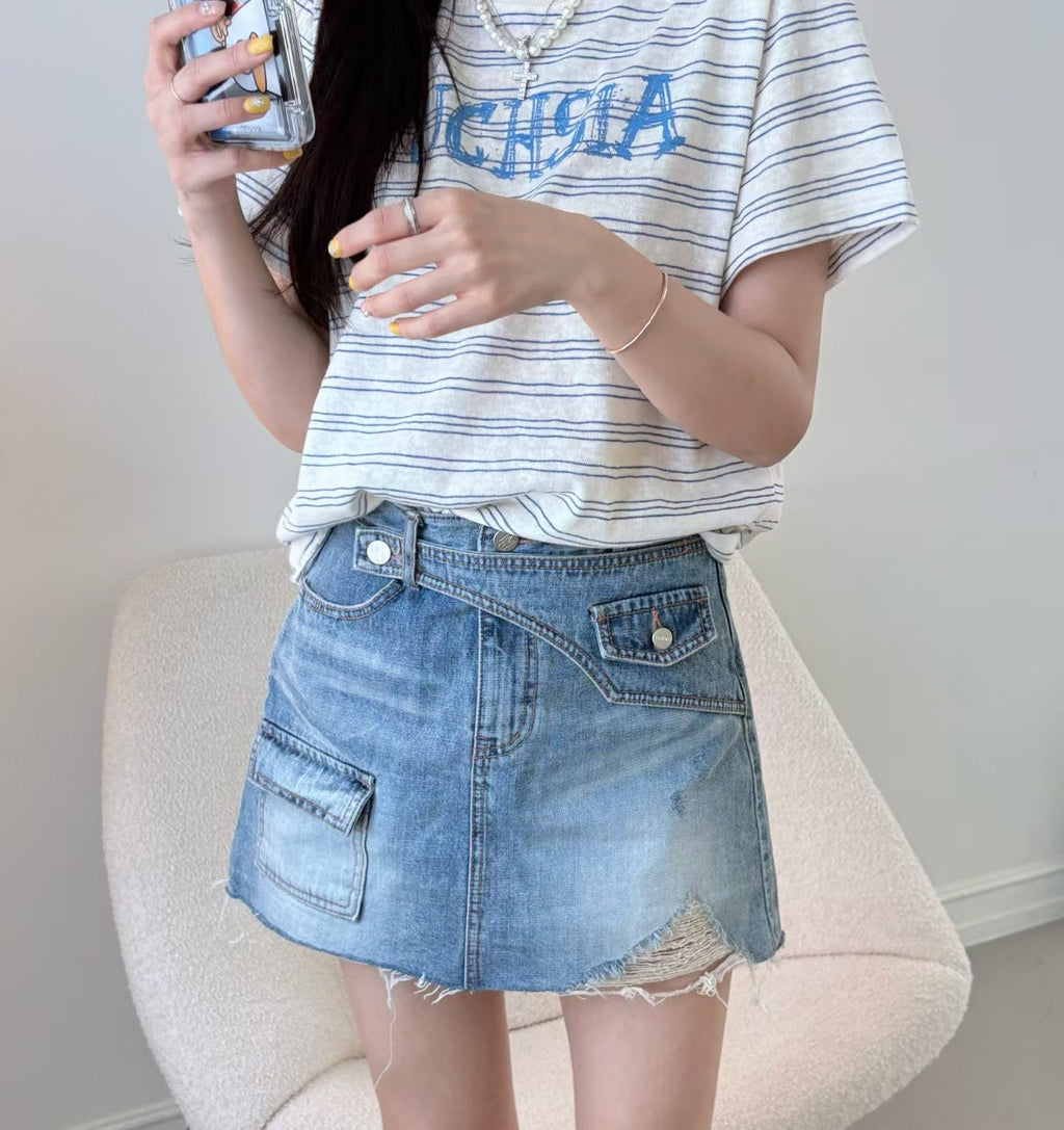 Pocket Button Denim Skirt Shorts