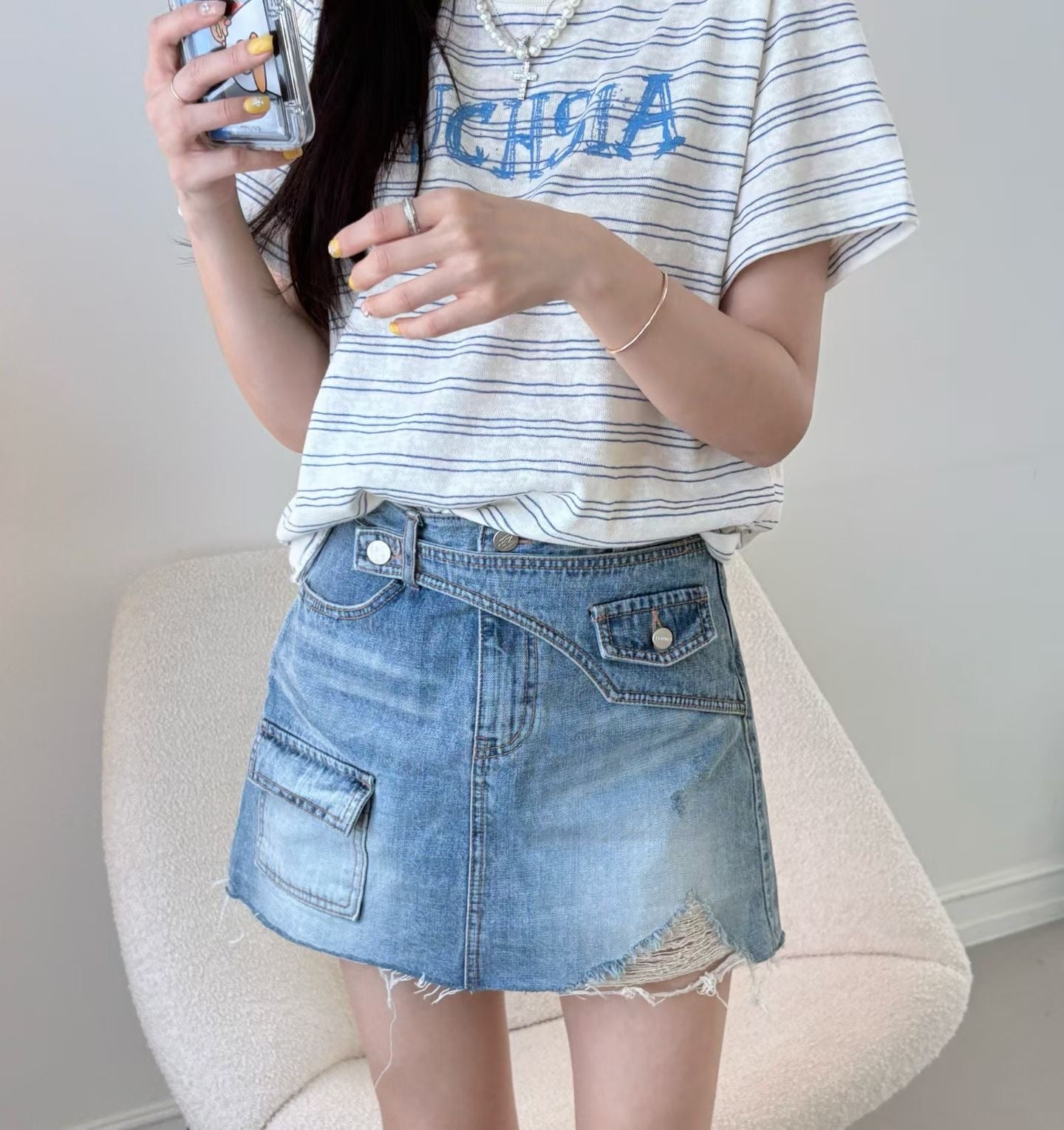 Pocket Button Denim Skirt Shorts