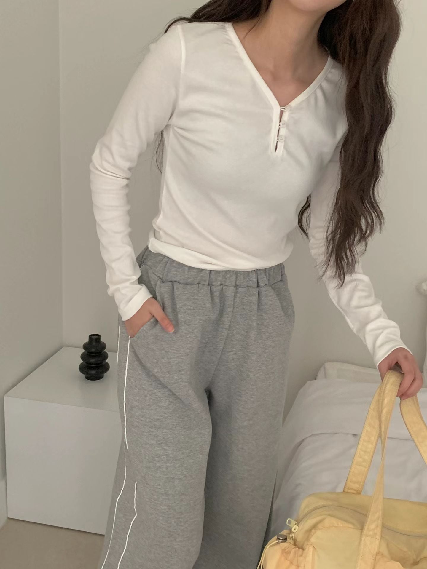 3 Button Cotton Long Sleeves Top