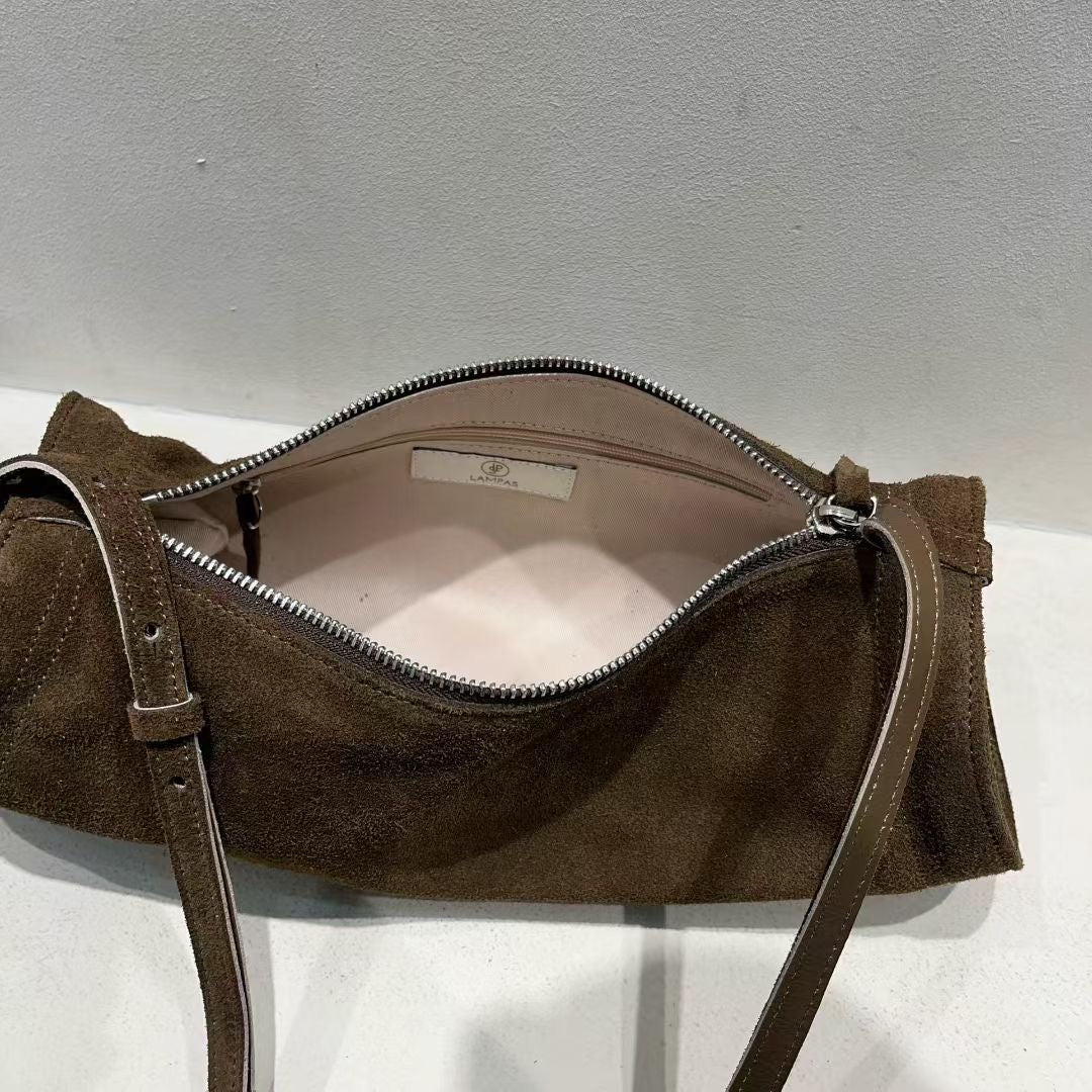 Real Leather Suede Moon Bag