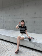 Knitted Striped T Top