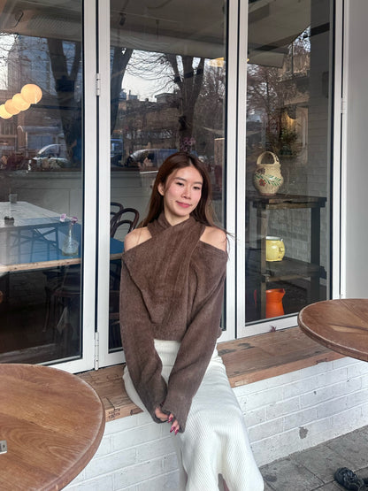 Cross Shoulder Fluffy Long Sleeves Top