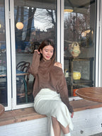 Cross Shoulder Fluffy Long Sleeves Top