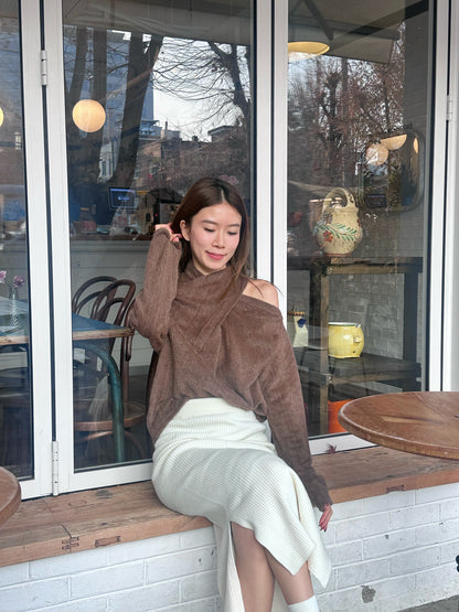 Cross Shoulder Fluffy Long Sleeves Top