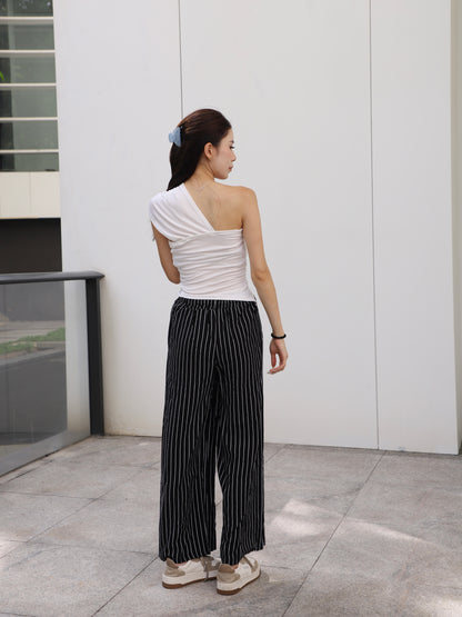 Ribbon Cross Shoulder Cotton T Top