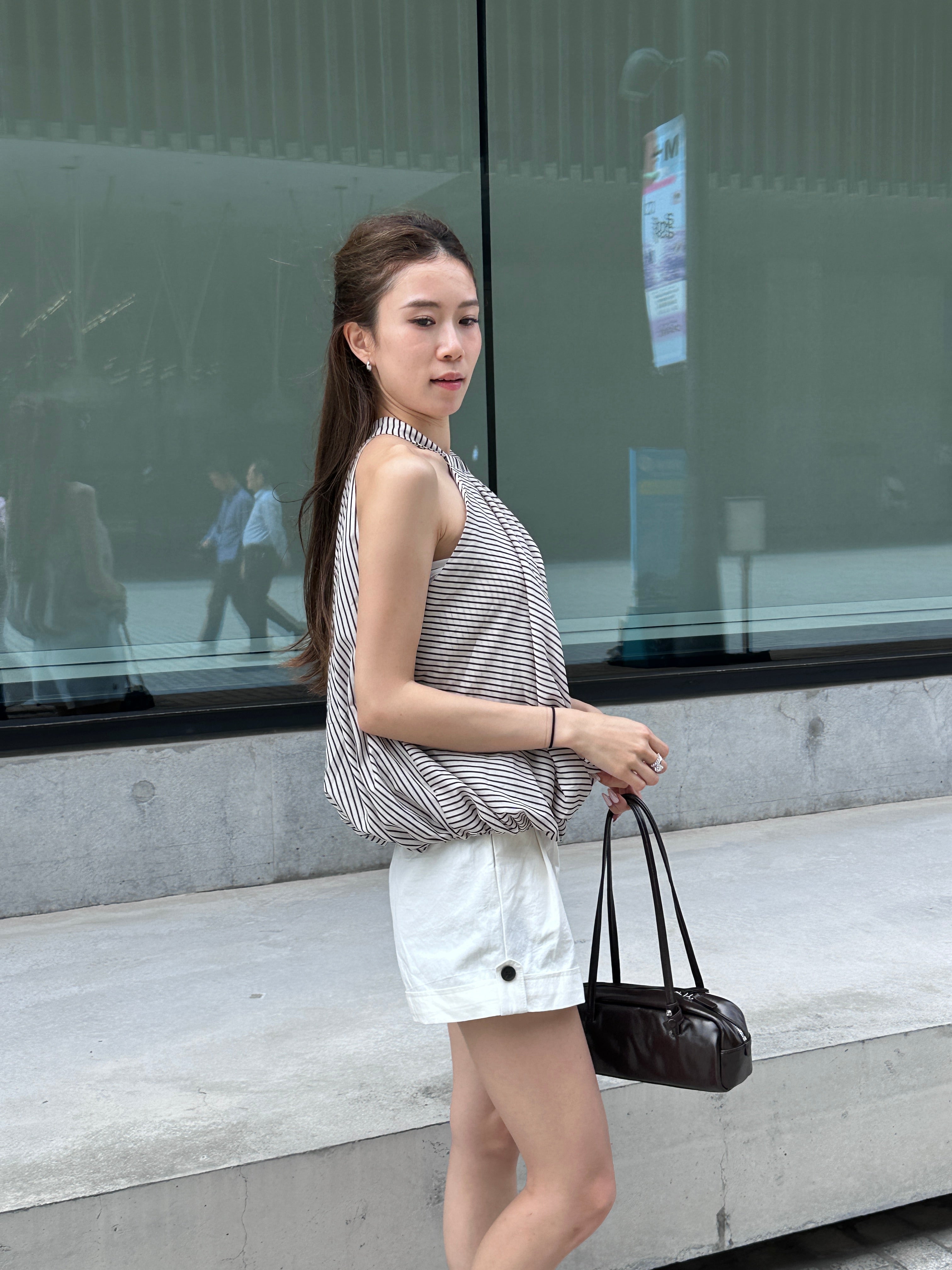 Puffy Striped Cross Neck Tank Top