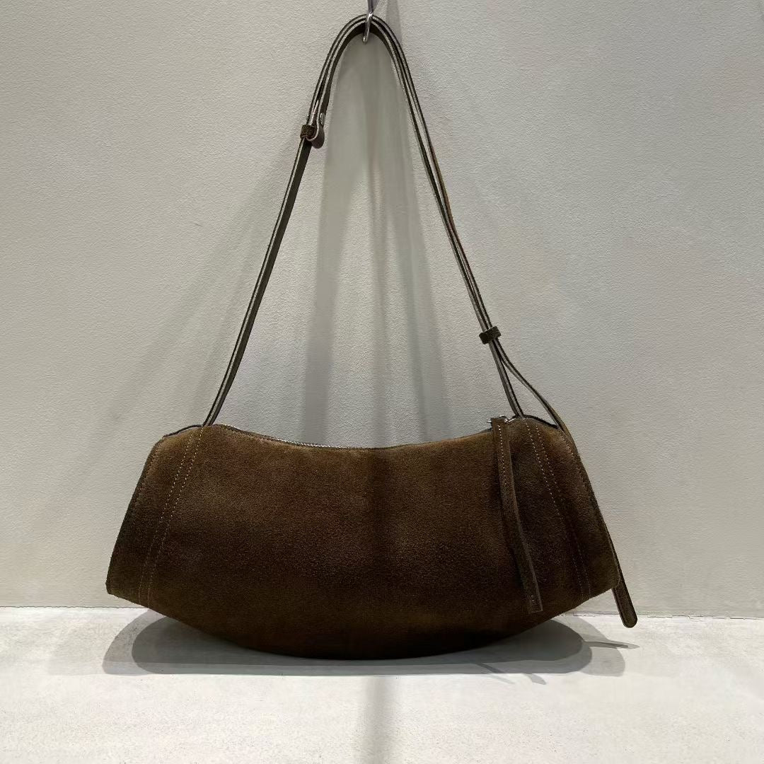 Real Leather Suede Moon Bag