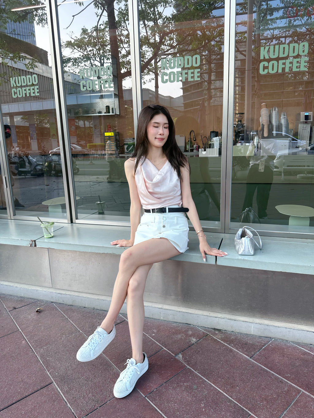Button Skirt Short with Belt