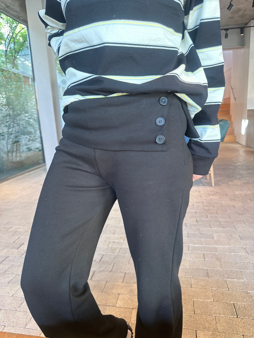 Cotton Button Flare Pants