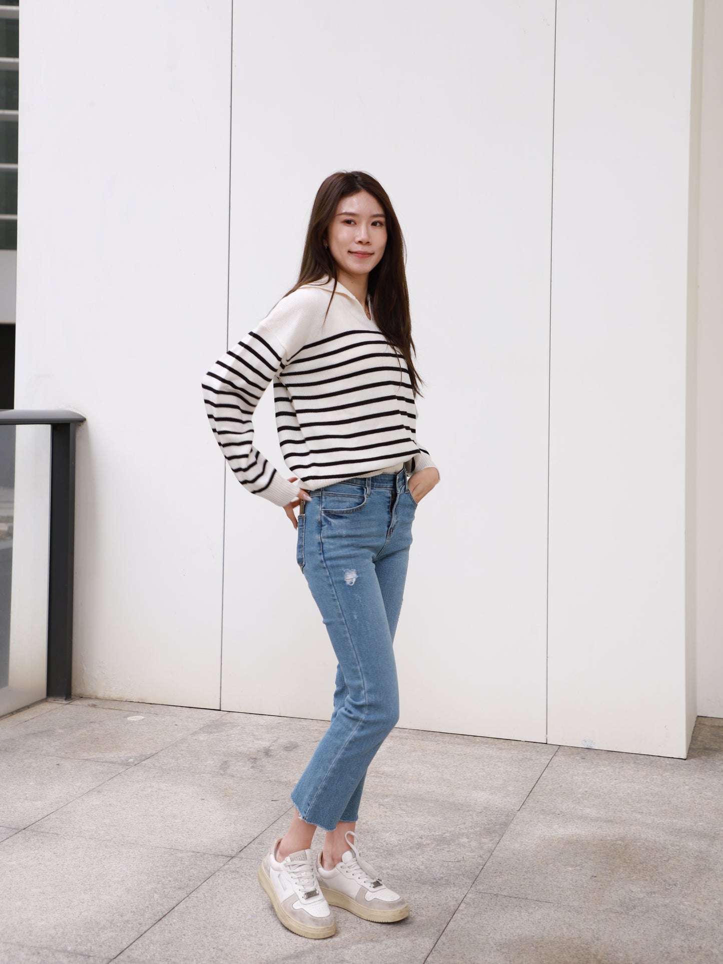 Striped Knitted V Top