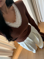 V Neck Lace Long Sleeves Top