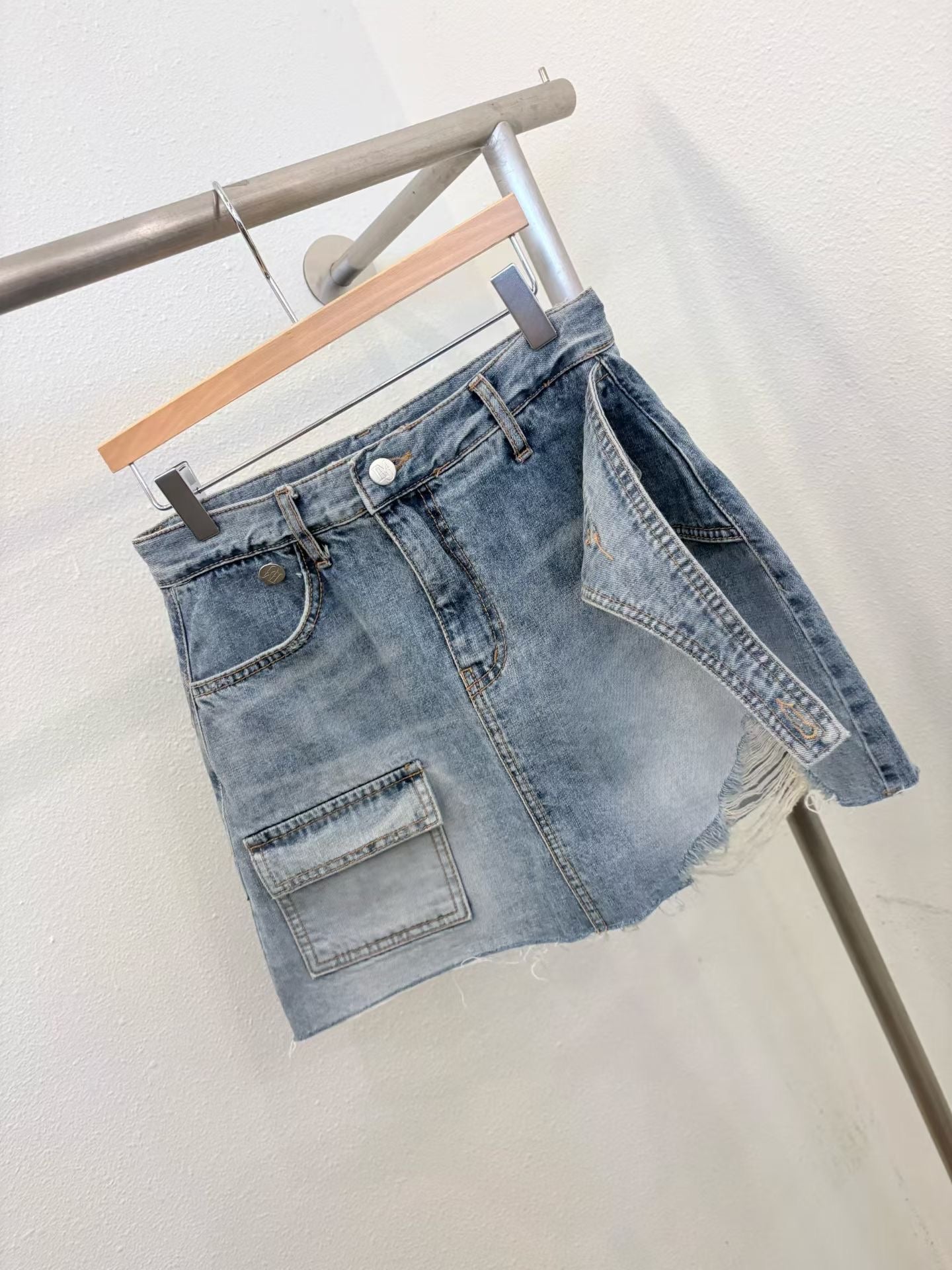 Pocket Button Denim Skirt Shorts