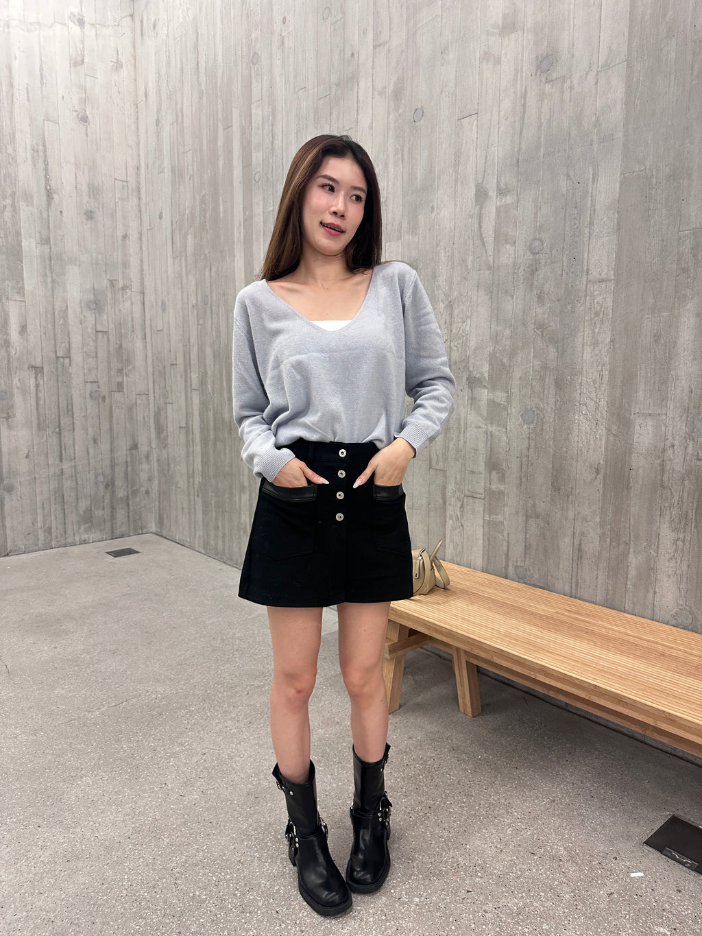Leather lined Denim Skirt shorts