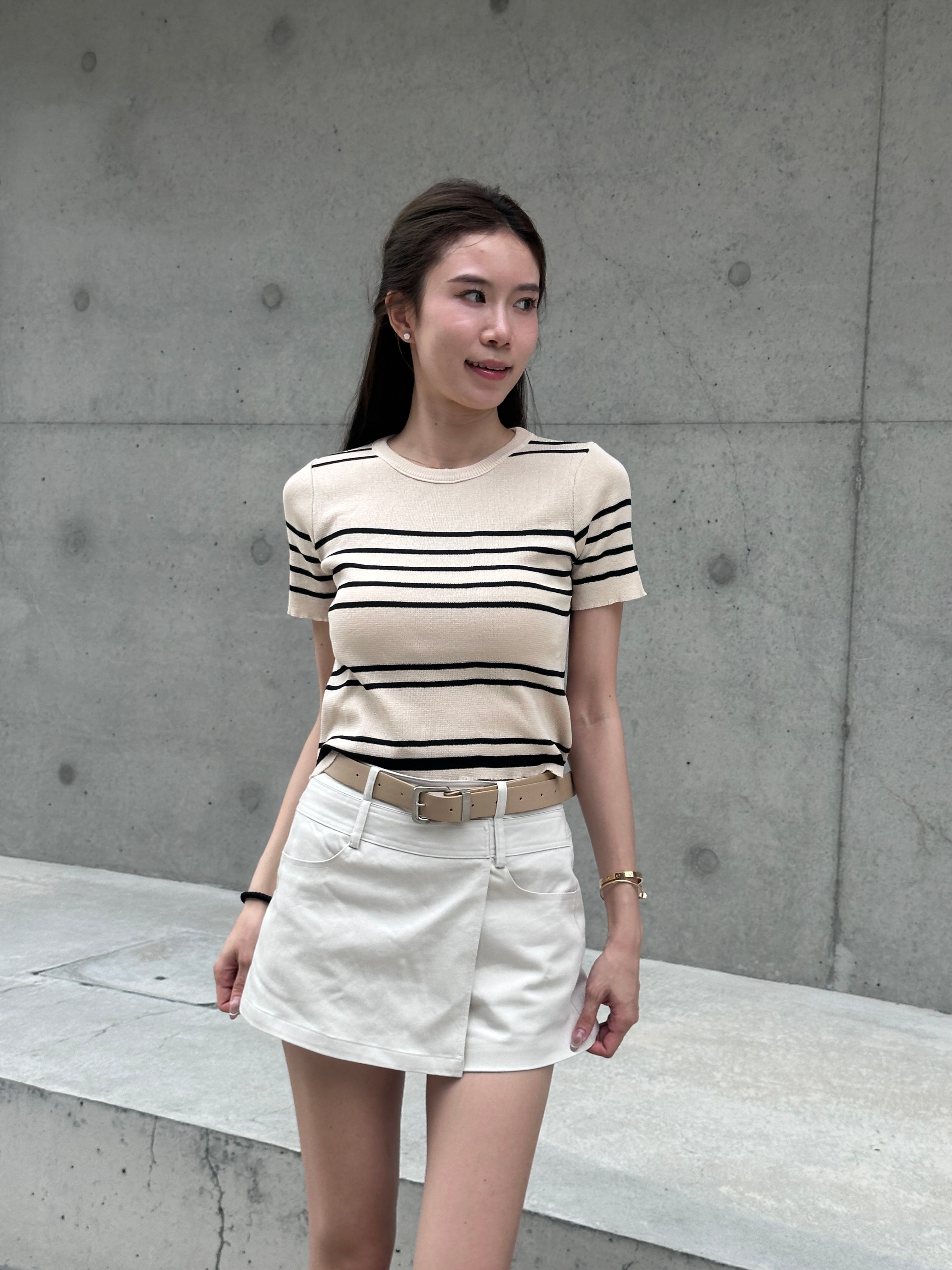 Knitted Striped T Top
