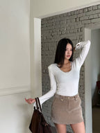 Gold Button Velvet Skirt