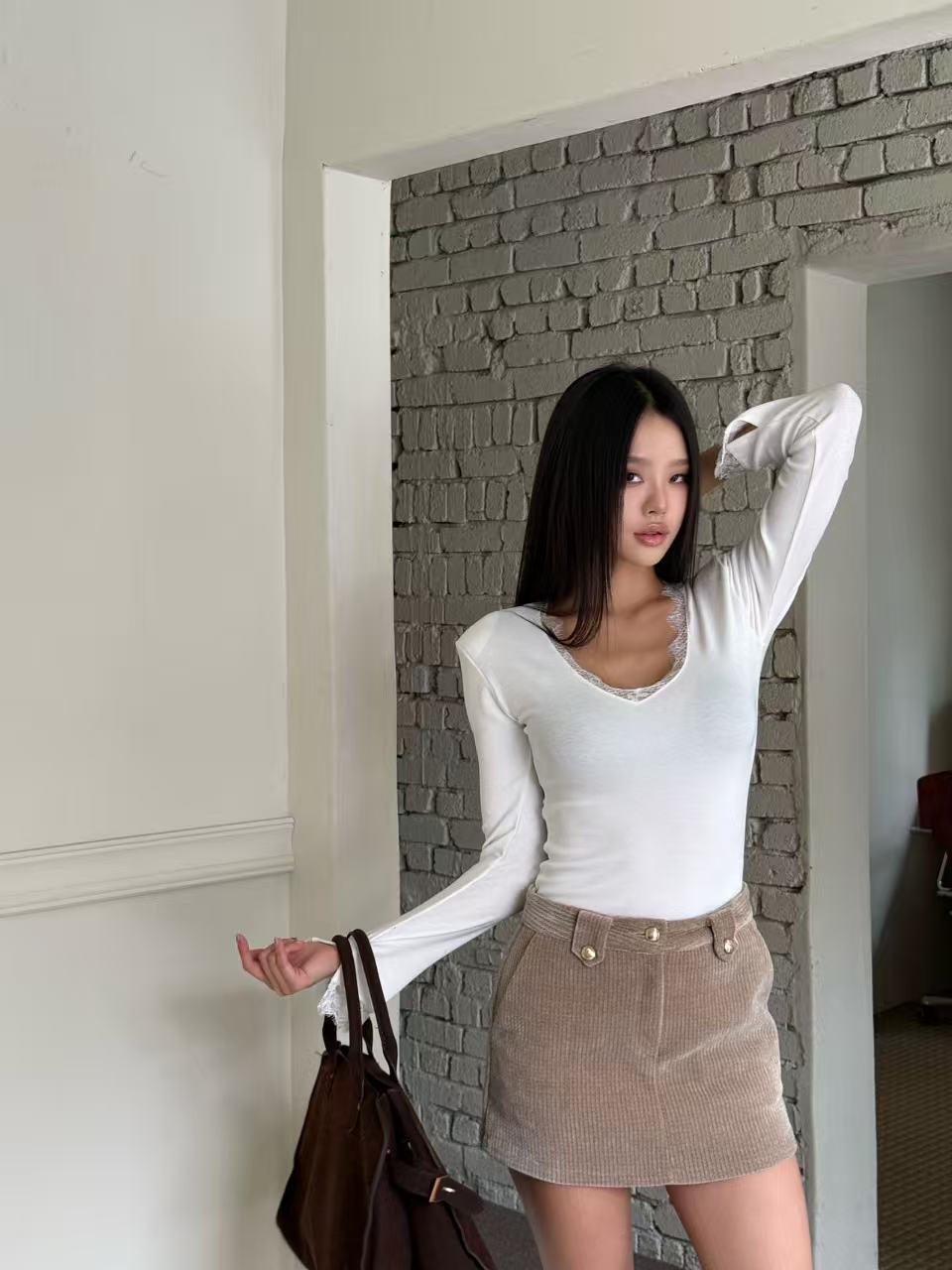 Gold Button Velvet Skirt