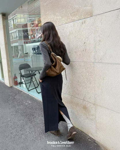 Suede Flap Bag with Zip