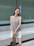Puffy Striped Cross Neck Tank Top