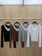 V Neck Lace Long Sleeves Top