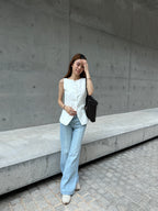 Lined Wide Leg Denim Jeans