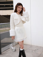 Fluffy Sleeves Cropped Tweed Jacket