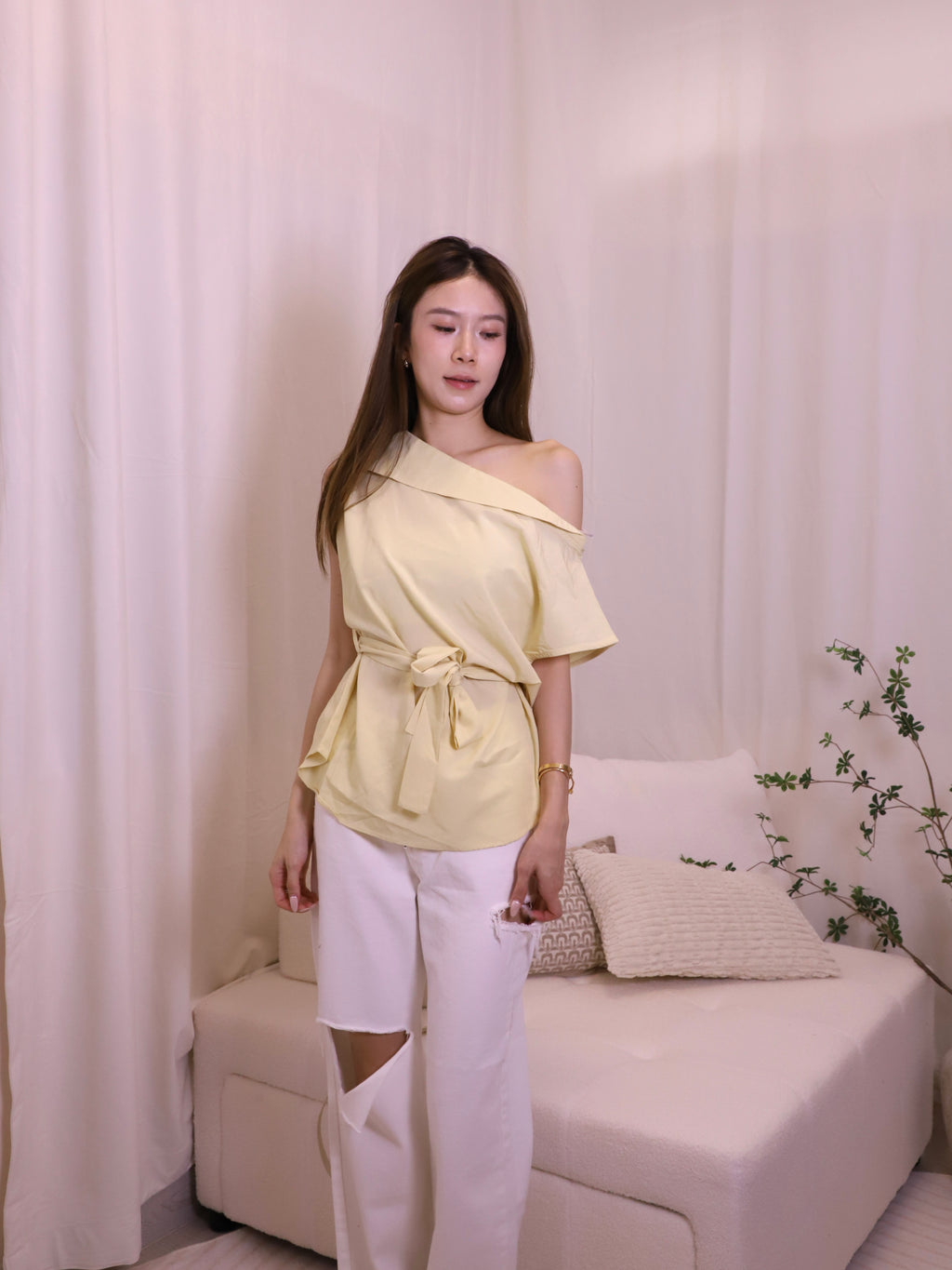 One Side Off Shoulder Shirt Top