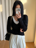 V Neck Lace Long Sleeves Top