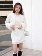 Fluffy Sleeves Cropped Tweed Jacket